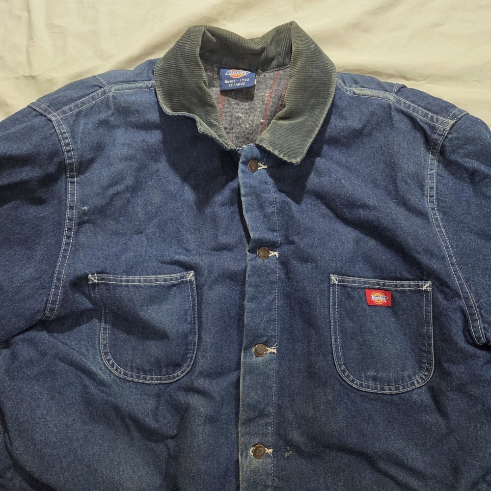 Dickies Distressed Denim Blue Chore Coat Blanket Lined Corduroy Collar Mens XXL - Picture 9 of 16